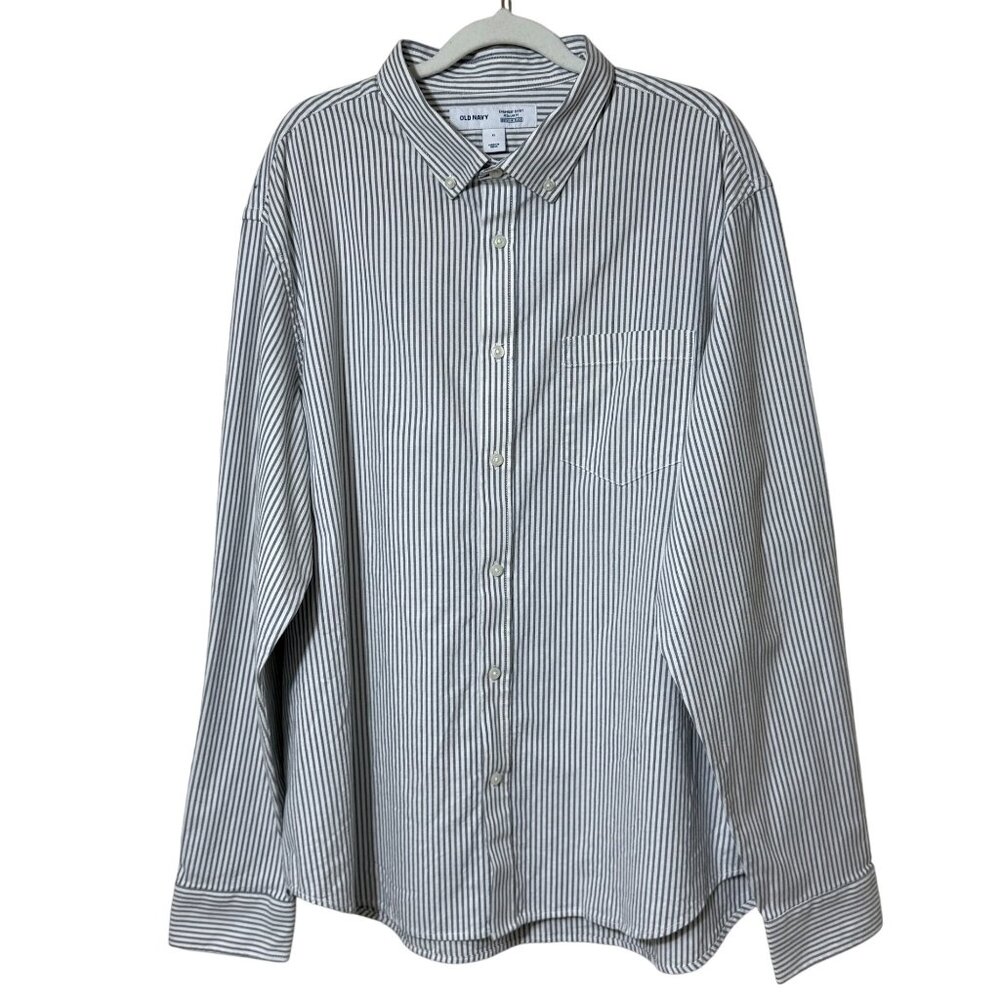 Old Navy‎ Everyday Button Front Shirt Built-In-Flex Oxford Gray Stripe Mens XL